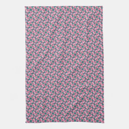 Linge De Cuisine Rose Pâle Foncé + Motif Abstrait Sarcelle (Vertical)