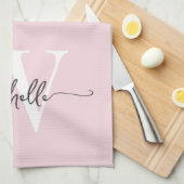Linge De Cuisine Rose Pâle Moderne Monogramme Personnalisé avec Nom (Quart Plié)