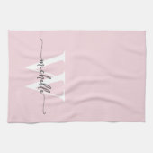 Linge De Cuisine Rose Pâle Moderne Monogramme Personnalisé avec Nom (Horizontal)
