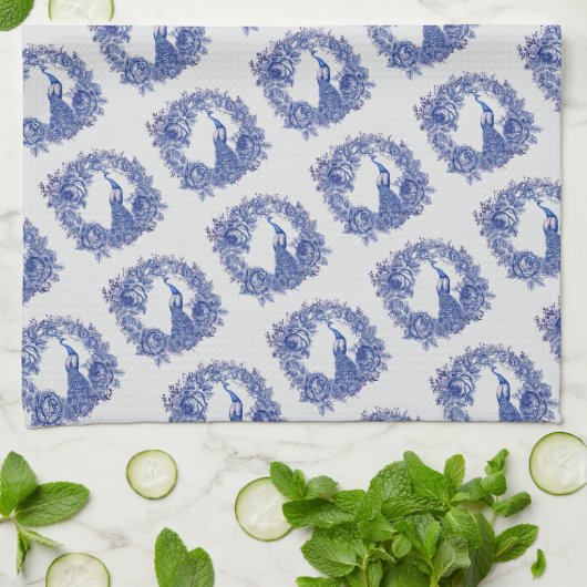 Linge De Cuisine Rose Paon Bleu Blanc (Plié)
