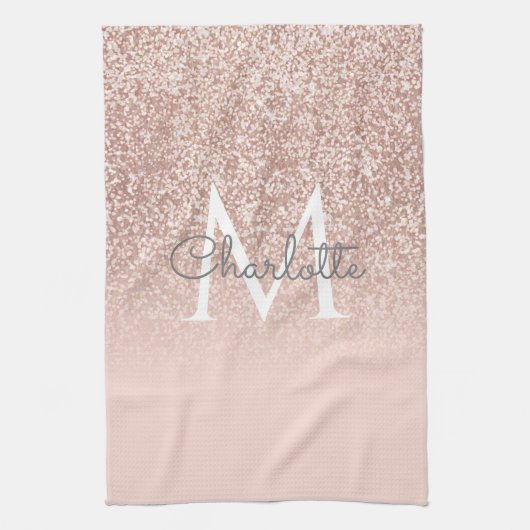 Linge De Cuisine Rose Parties scintillant or Blush rose Monogramme (Vertical)