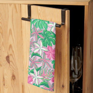 Linge De Cuisine Rose Préparatoire Floral Tropical Feuilles de Palm