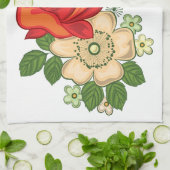 Linge De Cuisine Rose rouge et marguerites (Plié)