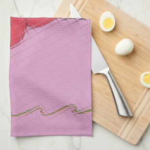 Linge De Cuisine Rose rouge sur rose : Art Floral Frontière Imprime