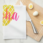 Linge De Cuisine Rose tropical d'aquarelle d'ananas Aloha (Quart Plié)