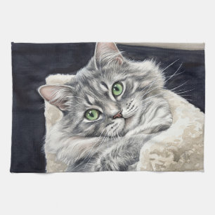 Linge De Cuisine Rose un chat aux yeux verts saisissants
