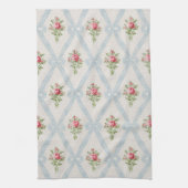 Linge De Cuisine Rose Victorian Roses w/Blue Ribbon Lattice (Vertical)