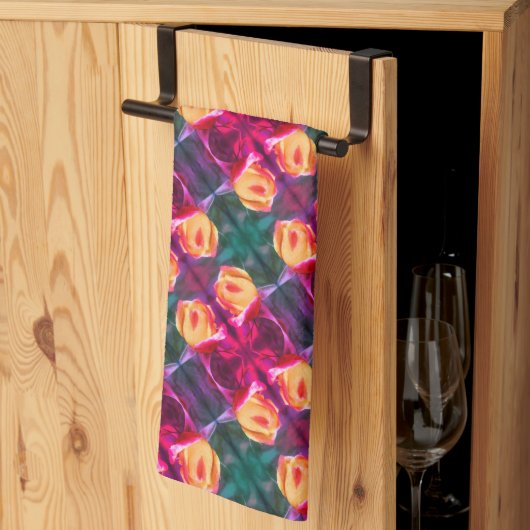 Linge De Cuisine Rosebud Jaune Peinture Abstraite Fleur Art (Pliage en tiers)