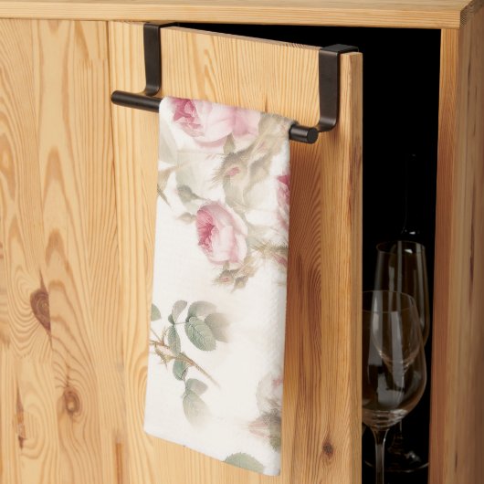Linge De Cuisine Roses (Pliage en tiers)