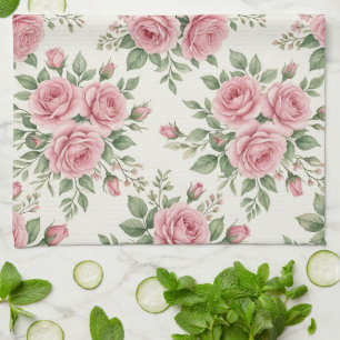 Linge De Cuisine Roses à l'aquarelle rose vintage motif floral sans