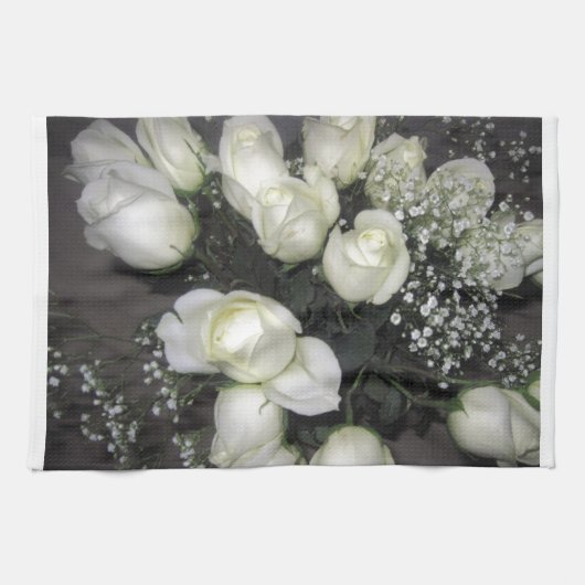 LINGE DE CUISINE ROSES BLANCHES (Horizontal)