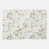 Linge De Cuisine Roses blanches aux teintes romantiques à rayures f (Horizontal)