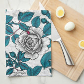 Linge De Cuisine Roses blanches et coccinelles (Quart Plié)