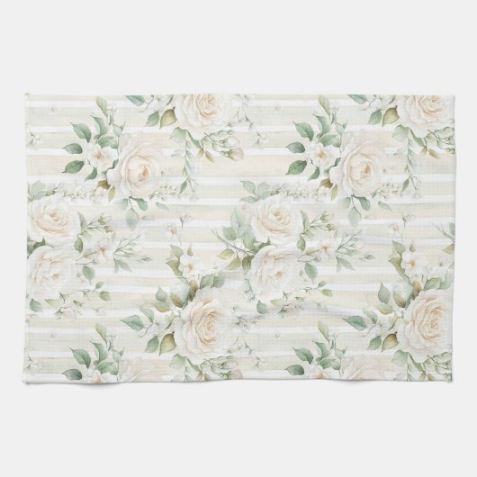 Linge De Cuisine Roses blanches romantiques aux nuances de rose ray (Horizontal)