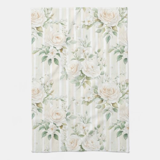 Linge De Cuisine Roses blanches romantiques aux nuances de rose ray (Vertical)