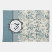 Linge De Cuisine Roses bleus et crèmes avec le monogramme (Horizontal)