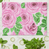 Linge De Cuisine Roses d'aquarelle rose avec feuilles et pattes de  (Plié)