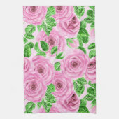 Linge De Cuisine Roses d'aquarelle rose avec feuilles et pattes de  (Vertical)