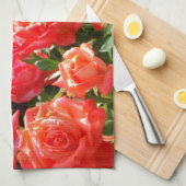 Linge De Cuisine Roses de corail romantique (Quart Plié)