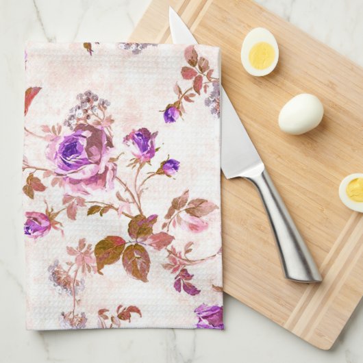 Linge De Cuisine Roses d'or violet (Quart Plié)