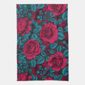 Linge De Cuisine Roses en rouge et bleu (Vertical)