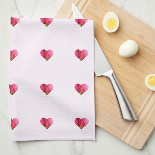 Linge De Cuisine Roses et coeurs (Quart Plié)