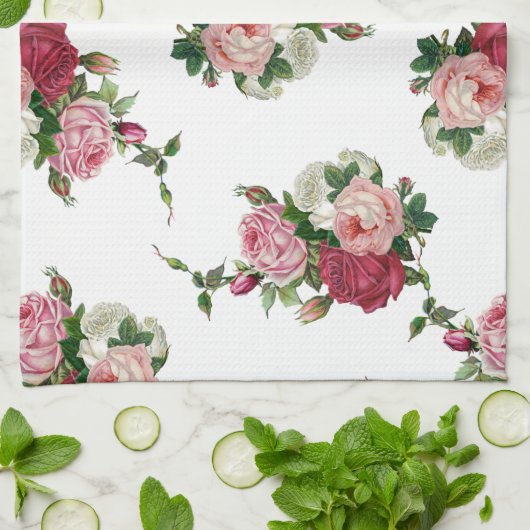 Linge De Cuisine Roses français (Plié)