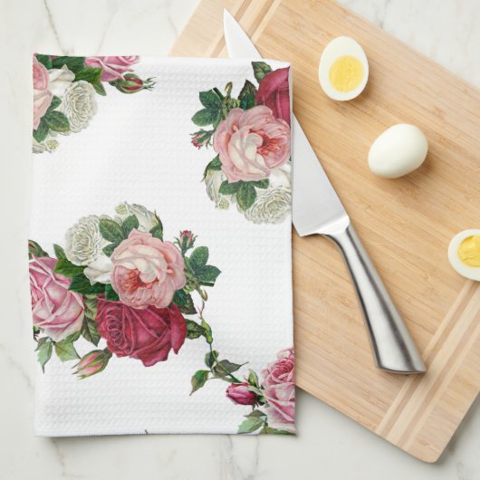 Linge De Cuisine Roses français (Quart Plié)