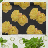 Linge De Cuisine Roses Jaunes Sur Noir, (Plié)