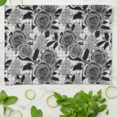 Linge De Cuisine Roses noirs, rose, noirs et gris (Plié)