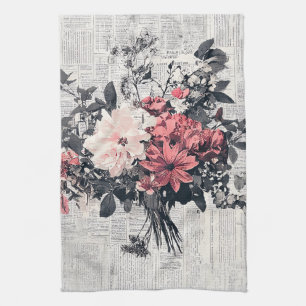 Linge De Cuisine Roses roses corail Art botanique de journal vintag