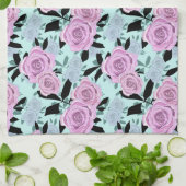 Linge De Cuisine roses roses roses, roses, arrière - plan turquoise (Plié)