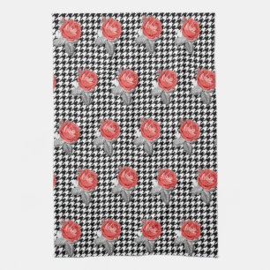 Linge De Cuisine Roses roses vintage et motif pied-de-poule
