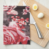 LINGE DE CUISINE ROSES ROUGES (Quart Plié)