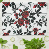 Linge De Cuisine Roses rouges. (Plié)