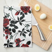 Linge De Cuisine Roses rouges. (Quart Plié)