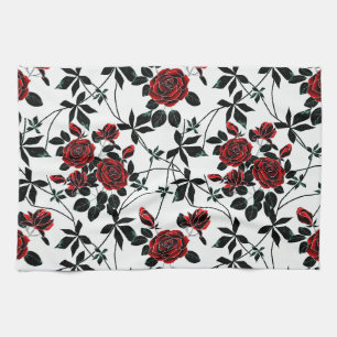 Linge De Cuisine Roses rouges.