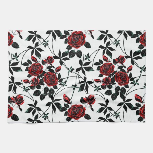 Linge De Cuisine Roses rouges. (Horizontal)
