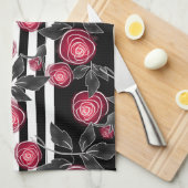 Linge De Cuisine Roses rouges (Quart Plié)