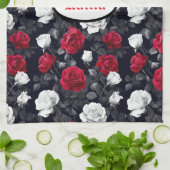 Linge De Cuisine Roses rouges de goth noir et blanc (Plié)