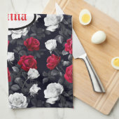 Linge De Cuisine Roses rouges de goth noir et blanc (Quart Plié)