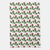 Linge De Cuisine Roses rouges élégantes et Motif vert Holly (Vertical)