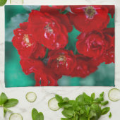 Linge De Cuisine Roses rouges Pale Green Feuilles (Plié)