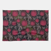 Linge De Cuisine Roses rouges sur noir. (Horizontal)