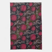 Linge De Cuisine Roses rouges sur noir. (Vertical)