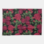 Linge De Cuisine Roses rouges sur noir. (Horizontal)