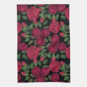 Linge De Cuisine Roses rouges sur noir. (Vertical)
