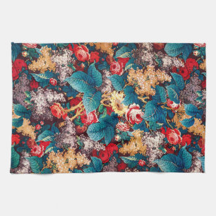 Linge De Cuisine Roses rouges vintages et motif floral lilas
