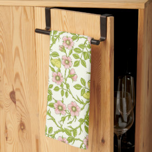 Linge De Cuisine Roses sauvages et papillons /rose/vert pâle/jaune