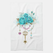 Linge De Cuisine Roses turquoise avec touches (Vertical)